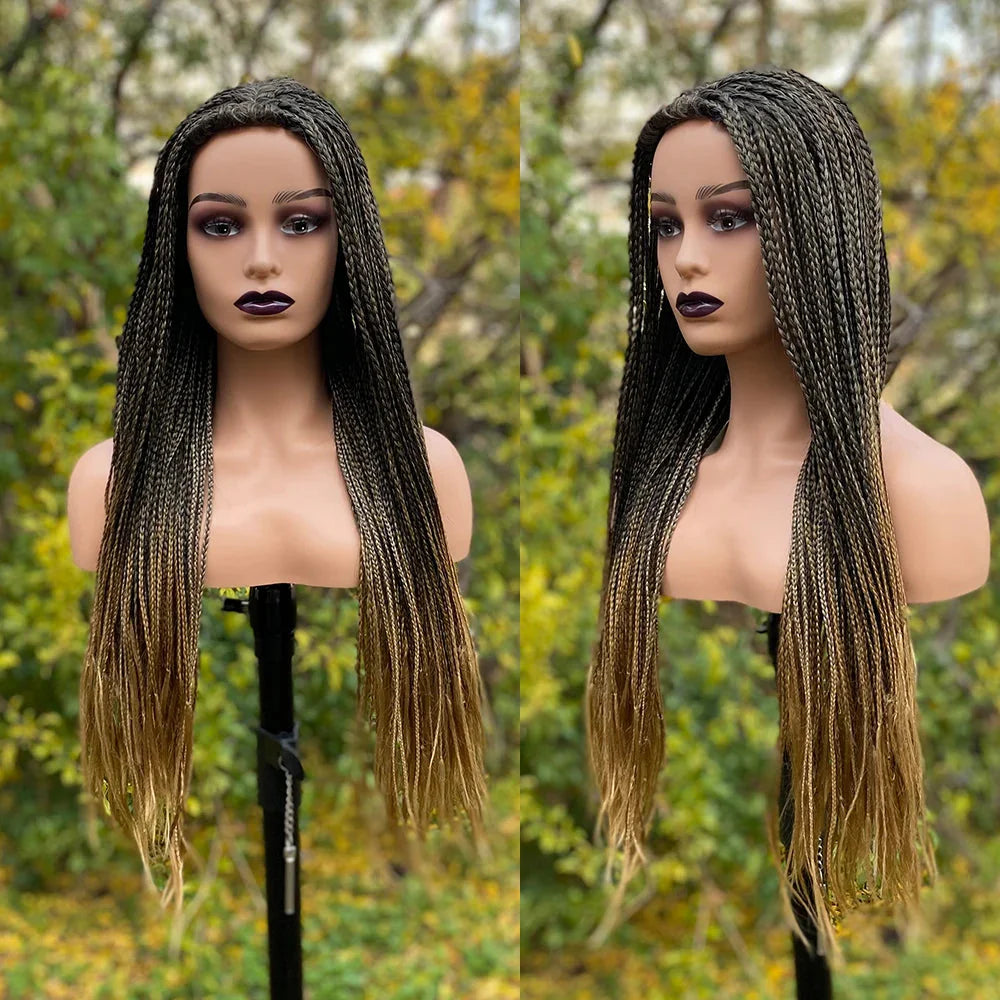 Ombre Box Braided Wig | Fake Scalp | 26"+ Long Straight Braids | Synthetic Braiding Hair | Cosplay & Daily Use