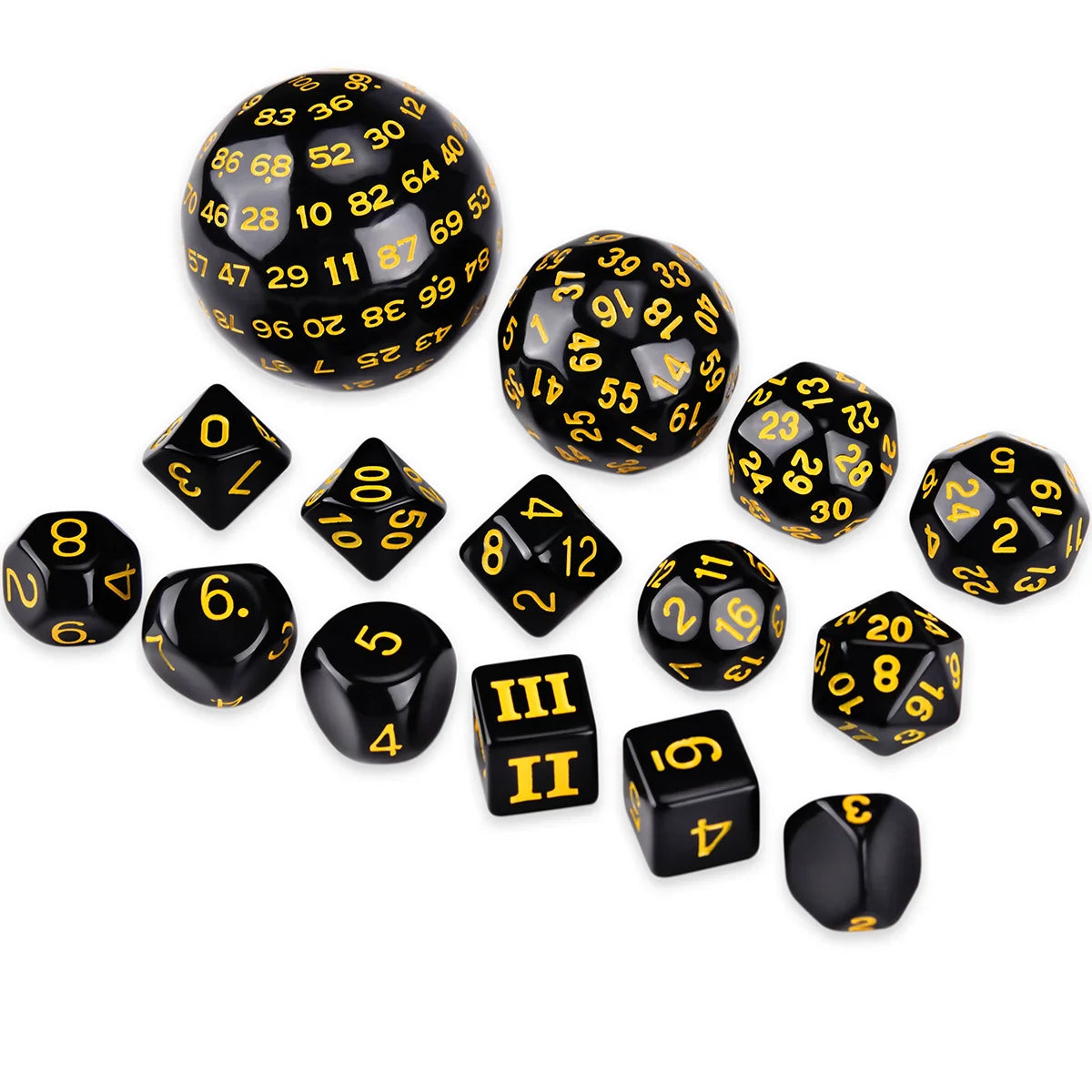 15Pcs Polyhedral Dice Table Game Dice for DND RPG Dungeons and Dragons D3 D4 D5 D6 D7 D8 D10 D% D12 D16 D20 D24 D30 D60 D100