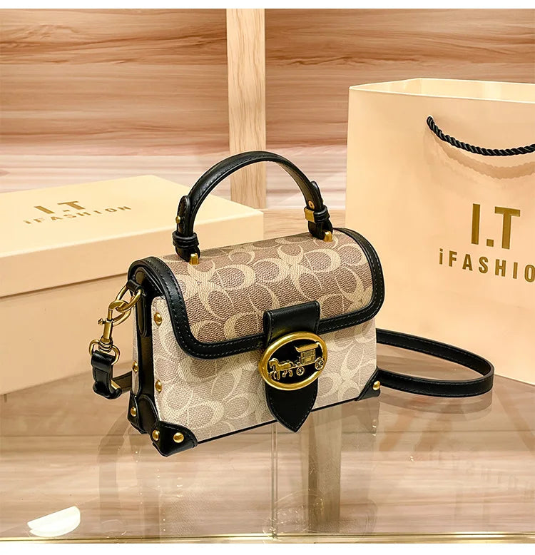 New Minimalist & Fashionable Small Handbag | Contrasting Color Women's Crossbody Bag (High-End Carriage Style, Portable Box Bag)
