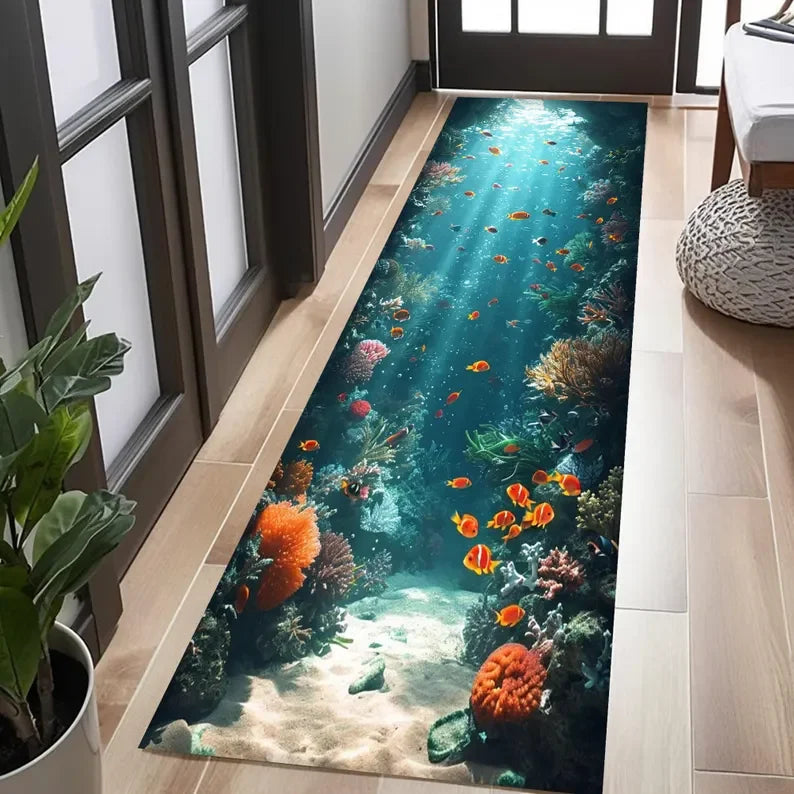 3D Waterfall Canyon Carpet Mat Rug Realistic Nature Print Non-slip Floor Mat for Living Room Bedroom Hallway Home Decoration