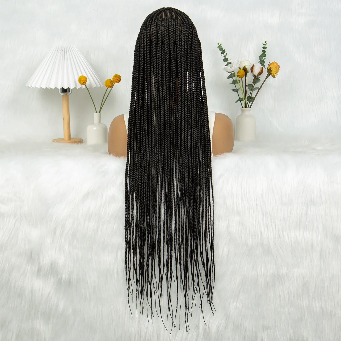 HD Transparent Full Lace Cornrow Knotless Box Braids Wig | Synthetic Goddess Braided Wig for Black Women