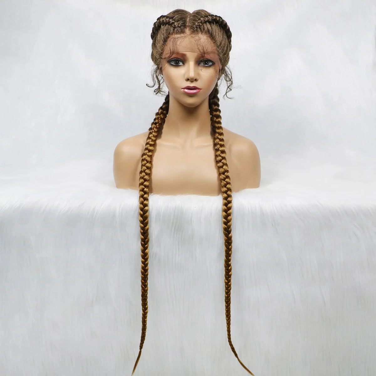 Handmade Double Dutch Cornrow Braided Wig | Natural Black Lace Front | Baby Hair | Kanekalon Synthetic Wig for Women