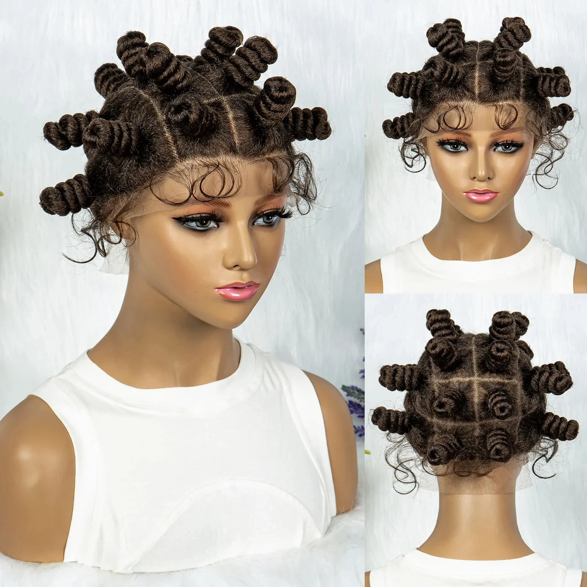 KIMA Bantu Knot Knotless Box Braids Wig | 350# Blonde Braided Bun Full Lace Wig for Black Women