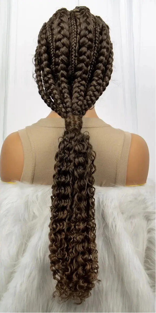 28" Blonde Knotless Cornrow Braids Wig with Curly Ends | Lace Frontal | Baby Hair