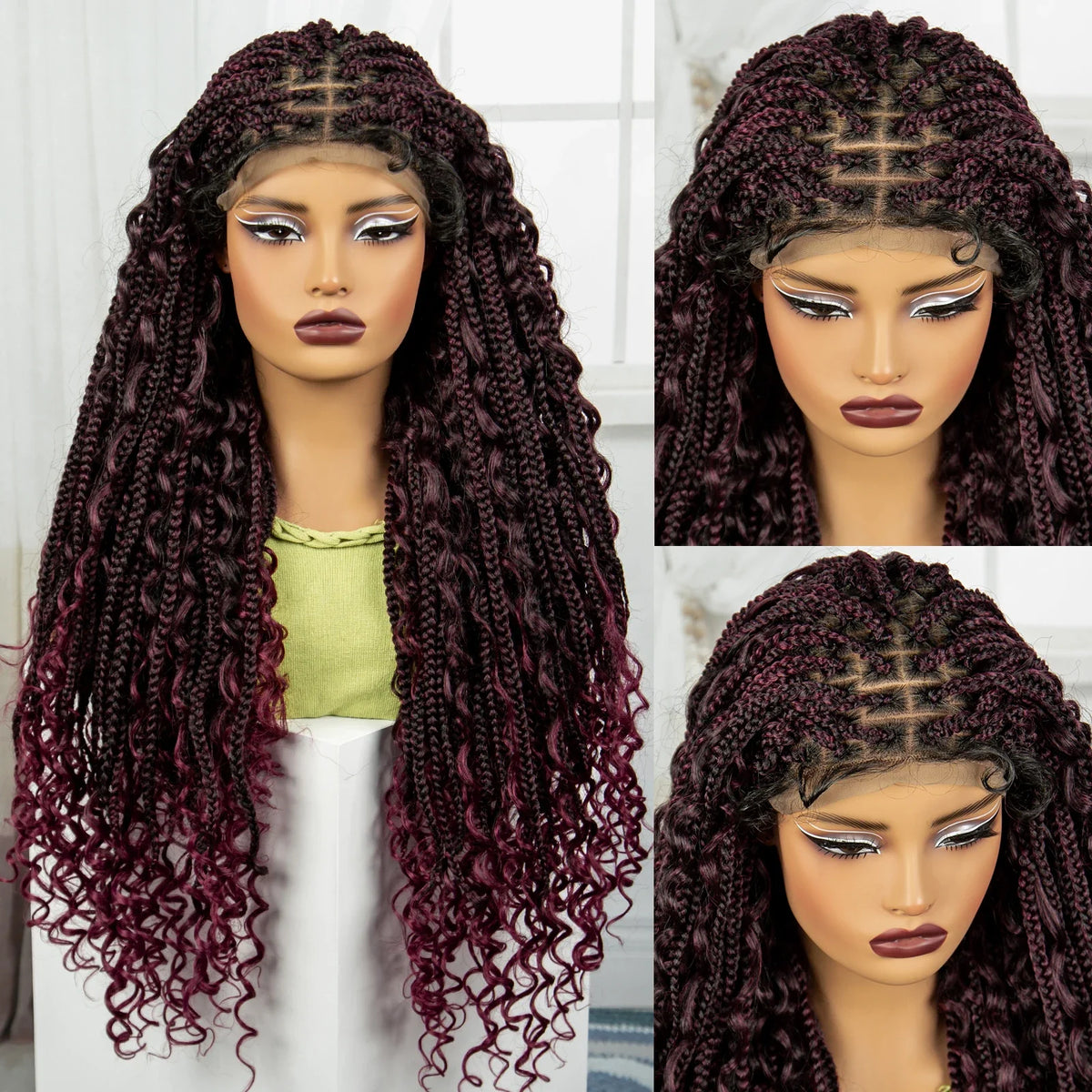 Ombre Boho Knotless Braids Wig | Curly Ends | Lace Front | Baby Hair