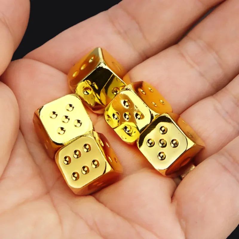 5 PCS/Set Gold/Silver/Bronze Metal Funny Dice Standard 6 Sided Decider Board Game Acessorios 13*13mm Dice