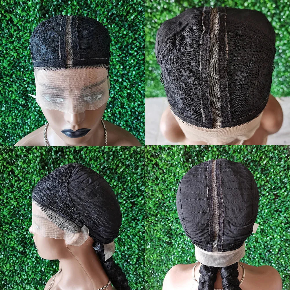 Long Black Dutch Braids Wig | Lace Front | Human Hair Blend | Cornrow Accents | Daily Wig