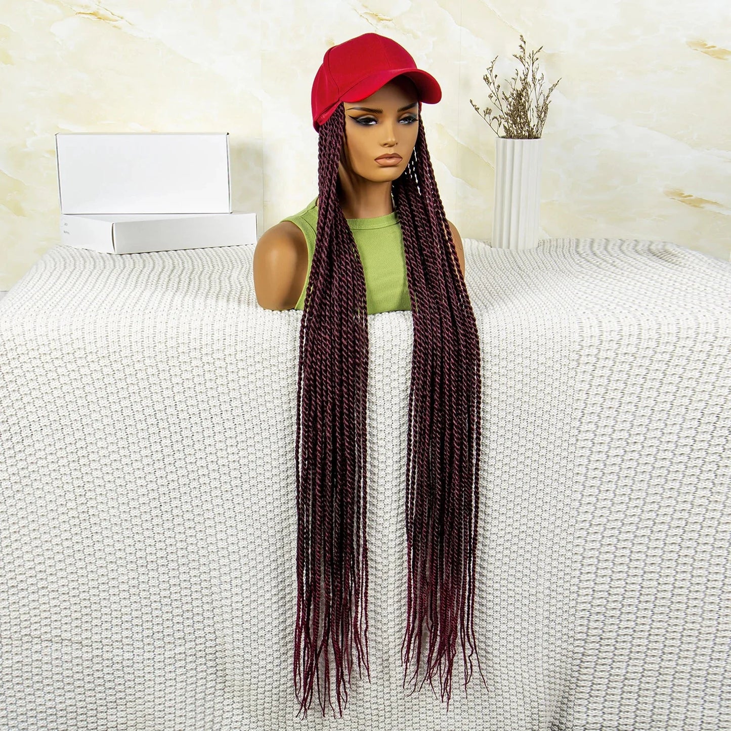 Synthetic Long Twists Braids Extension With Adjustable Cap Fashionable Machine Made Crochet Braided Extension Cap Wig For Women