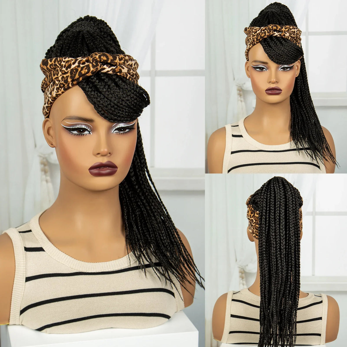 Ponytail Headband Braided Wig with Bangs | Knotless Box Braids | Cornrow Style
