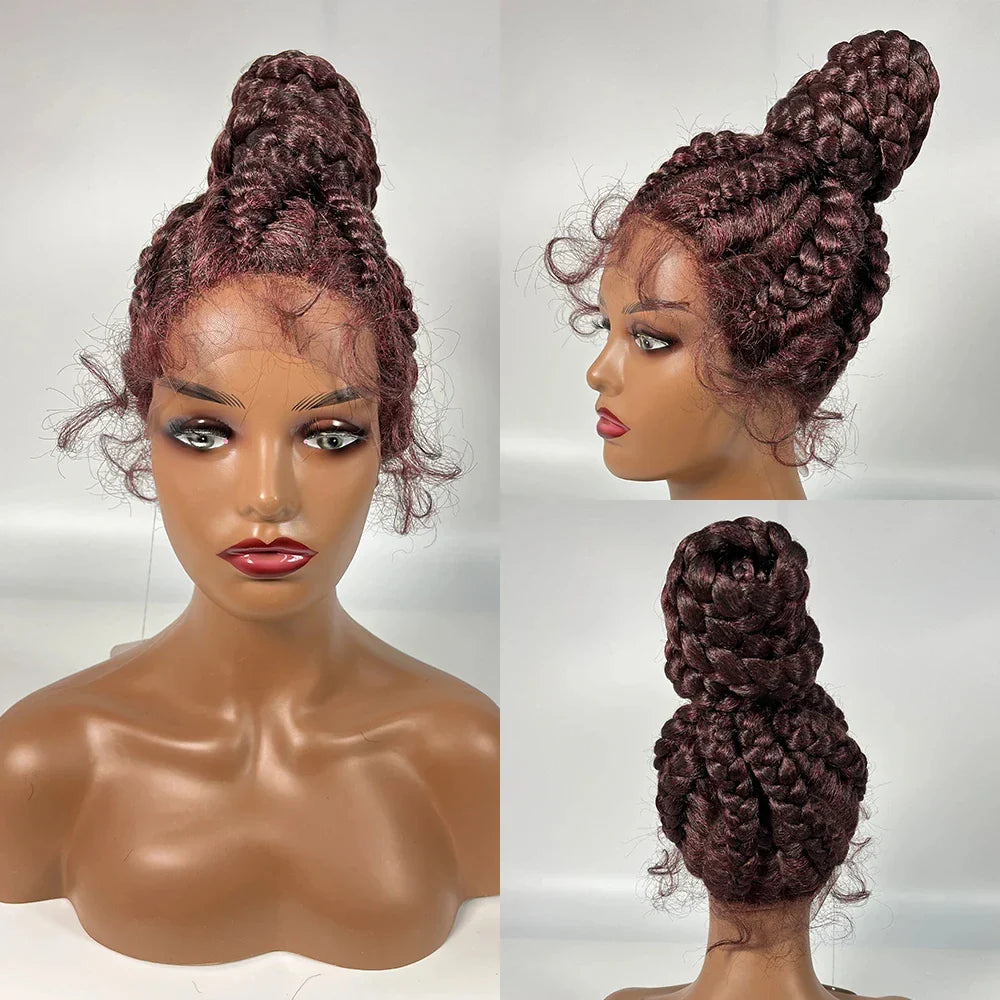 Lace Frontal Cornrow Braided Updo Wig with Baby Hair | Synthetic African American Style Braiding Wig