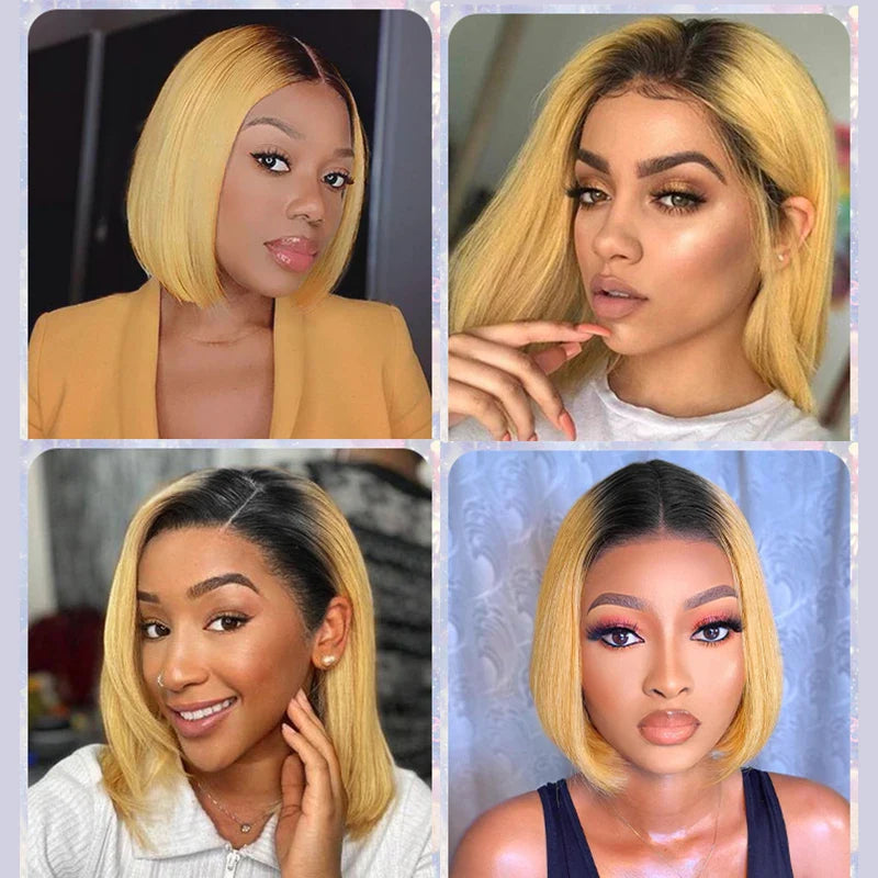 Ombre Straight Bob Wig | 1B/27 | 13x4 Transparent Lace Front Human Hair