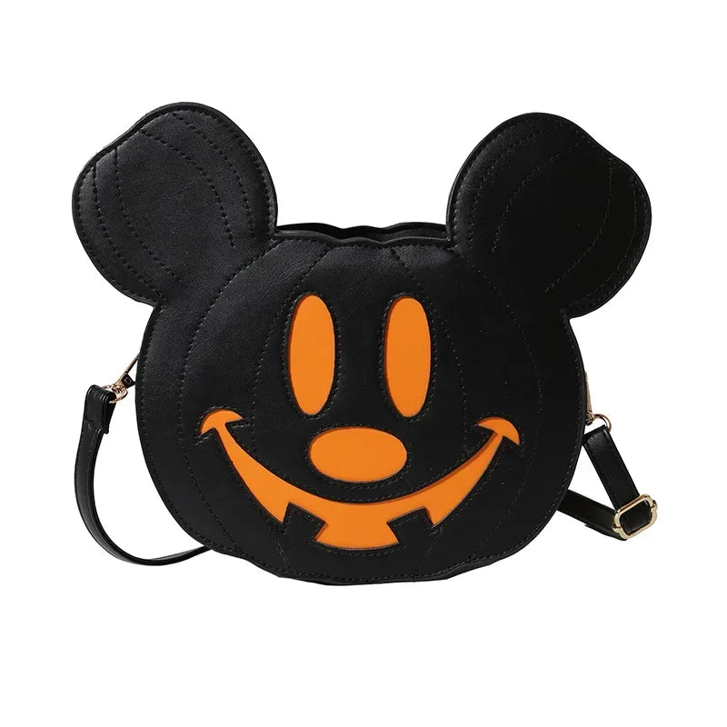 New Disney Mickey Halloween Pumpkin Creative Shoulder Bag | Funny Women's PU Crossbody Cartoon Bag (Personalized Niche Design)
