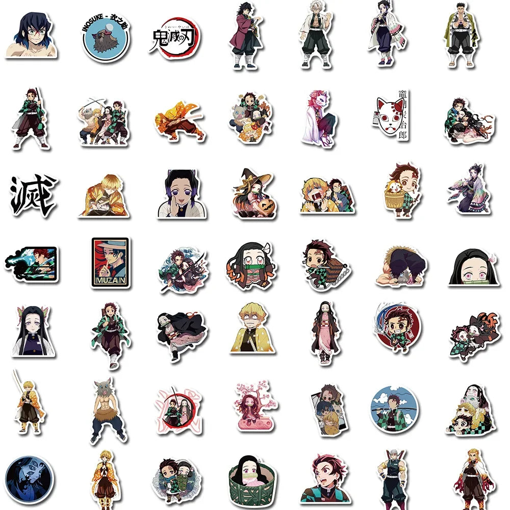 100Pcs Demon Slayer Japanese Anime Stickers Graffiti Skateboard Refrigerator Decorated Notebook Luggage Waterproof Sticker