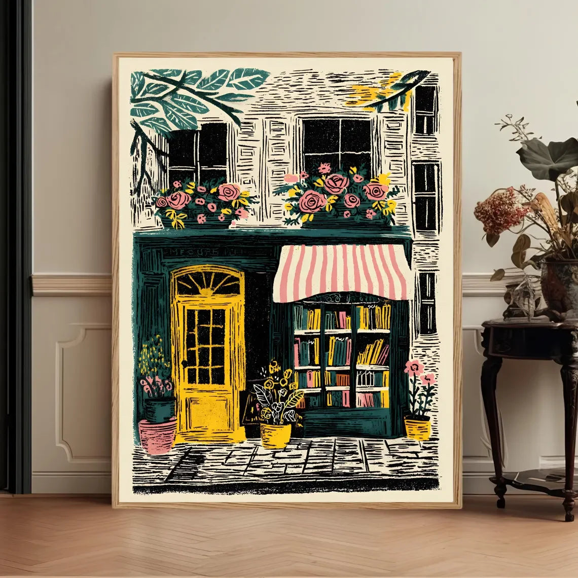 Bookstore Art Print, Cozy Bookshop Illustration, Library Wall Decor, Gift for Book Lover, Reading Nook Poster, Home Office Liter