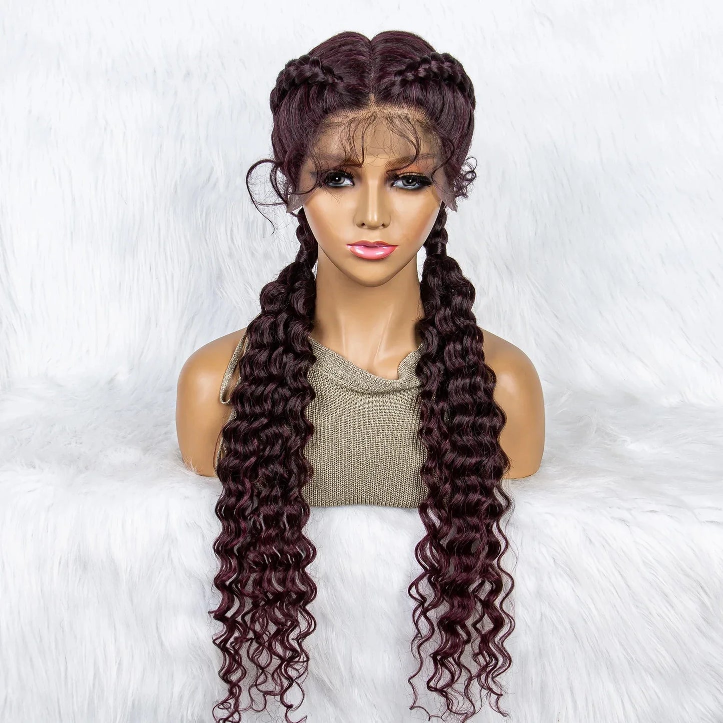 Curly Water Wave Braided Wig | Lace Front Cornrow Twist Style