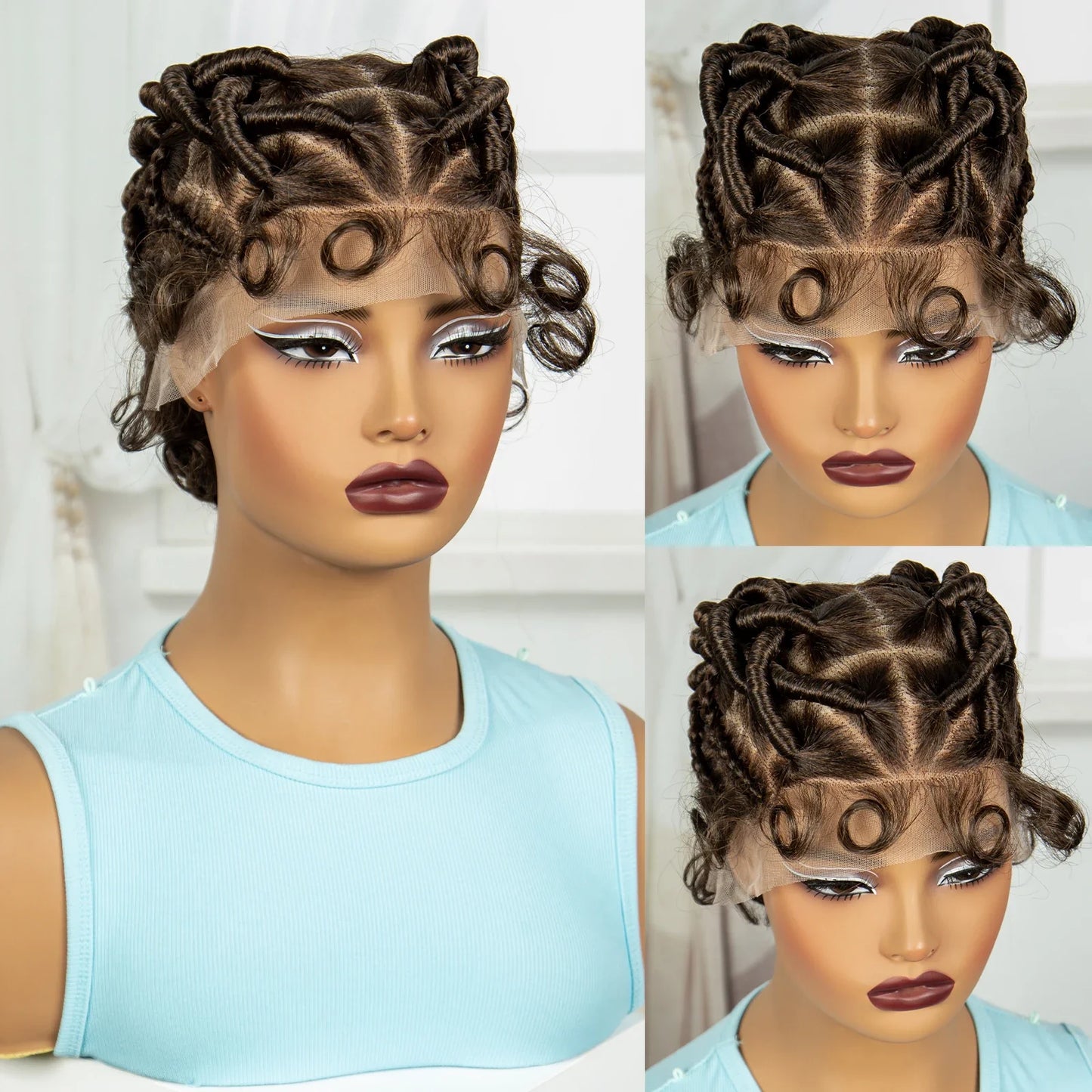 Ginger Orange Bantu Knotless Braids Wig | Full Lace | Baby Hair