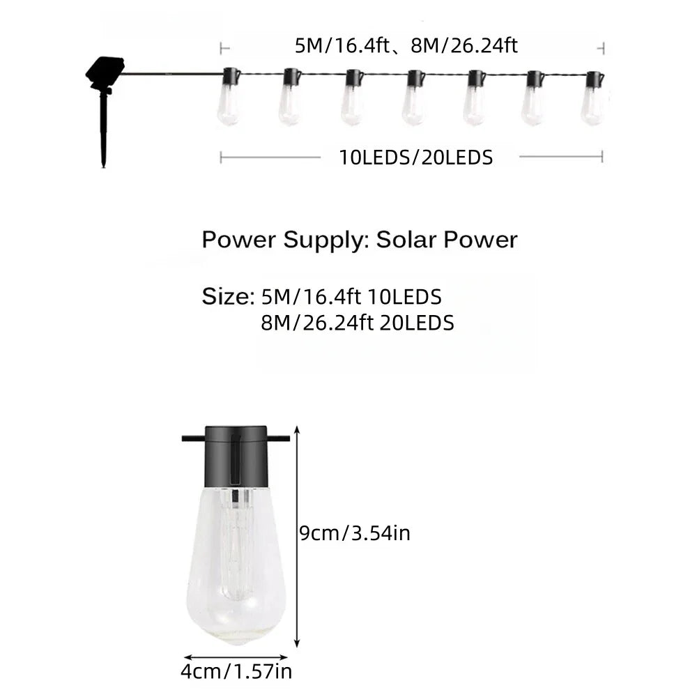 1PC Solar Bulbs String Lights,Outdoor Waterproof Garden Lamps,Garden,Terrace,Balcony,Camping,Party Retro Decoration Fairy Lamps