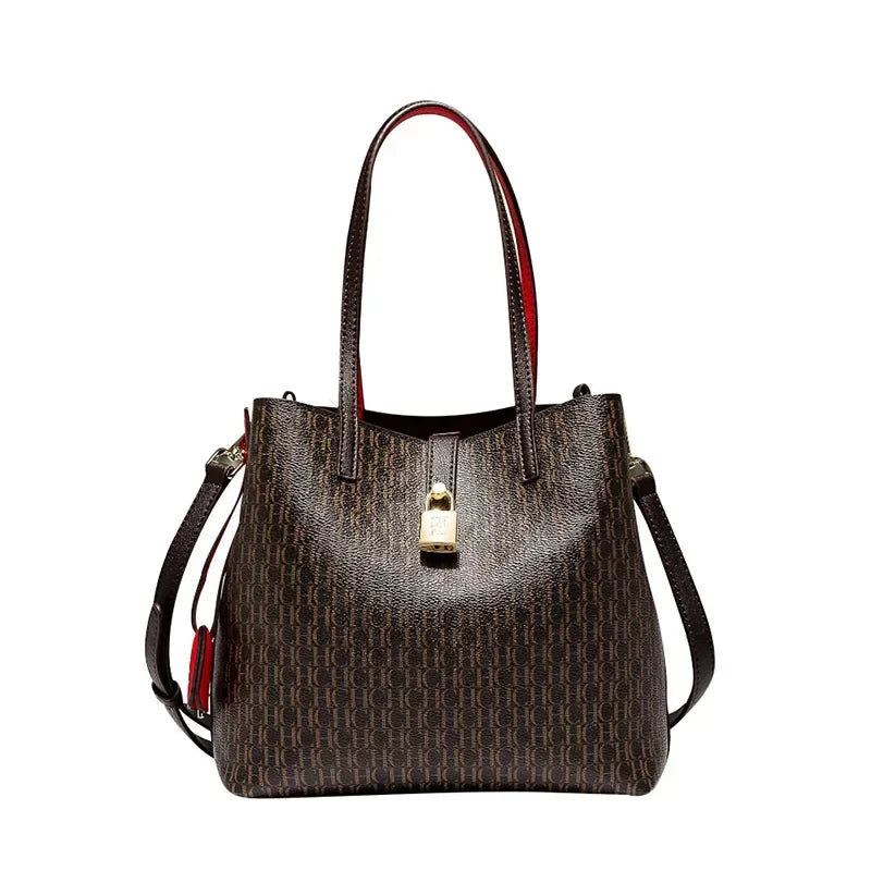 Premium Versatile Leather Crossbody Bag | Ladies Large Capacity Daily Commuter Tote Bag (Letter Print Design, Fashion Casual)