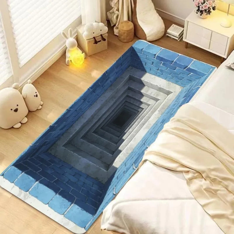 3D Optical Illusions Stone Staircase Pond Runner Rug Funny Hole Home Decor Floormat Non-Slip Soft Carpet for Hallway Living Room