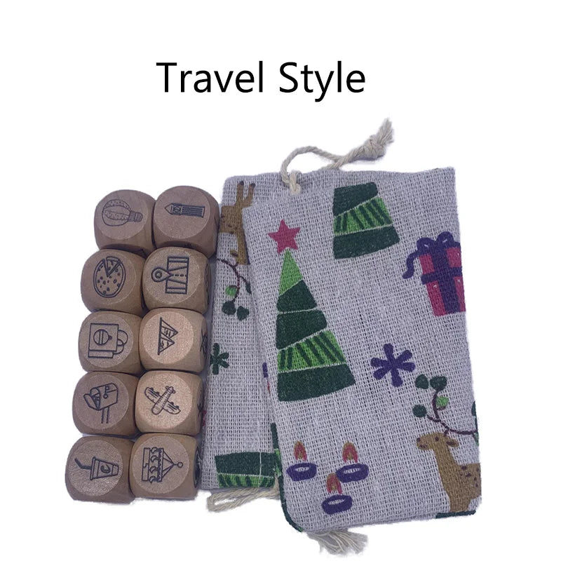 10pcs/set Wooden Dice Board Game Puzzle Telling Story Family/Party/Friends Parents with Bag