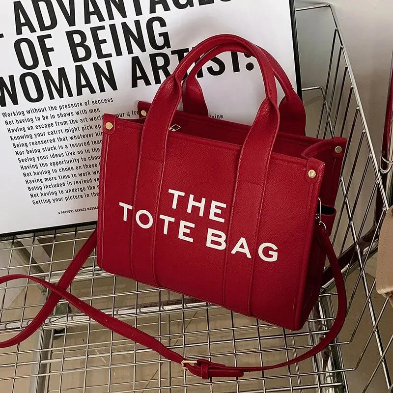 The Tote Bag for Women | Crossbody Female Handbag & New Solid Words Letter Leisure Large Bag (Luxury Fashion Designer PU Bag)