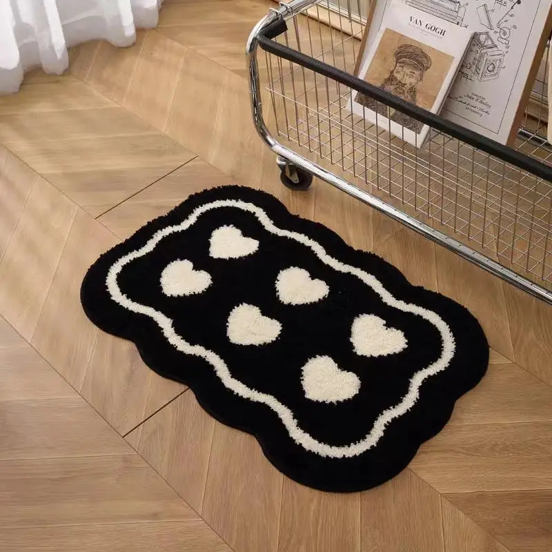 VIKAMA Ins Style Black and White Simple Short Plush Floor Mat Entry Door Wear Dirt-resistant Foot Mat Bathroom Entrance Carpet