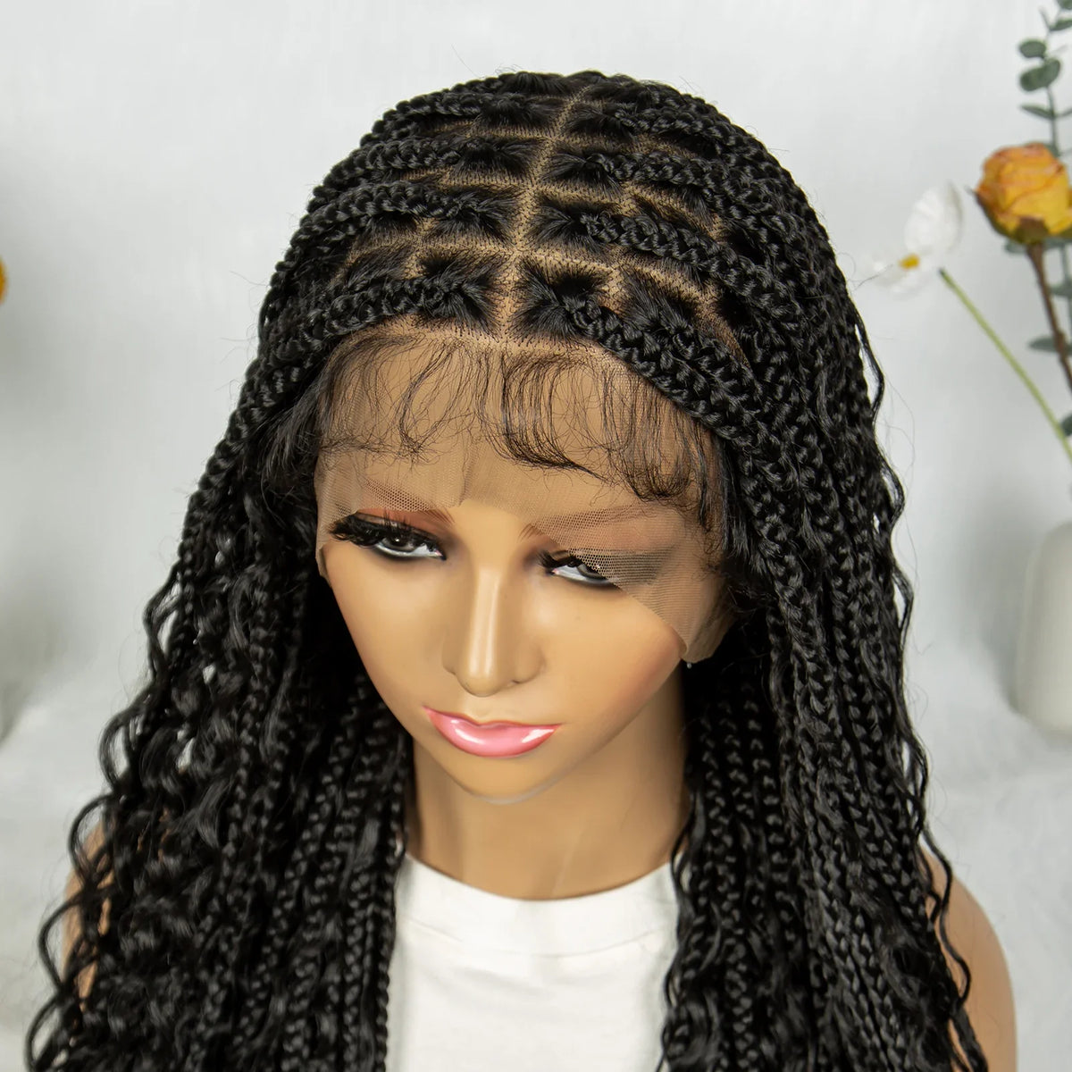 Transparent Full Lace Goddess Boho Box Braids Wig with Baby Hair