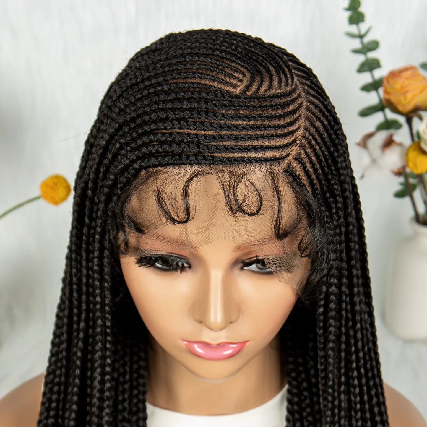 HD Transparent Full Lace Cornrow Knotless Box Braids Goddess Braided Wig