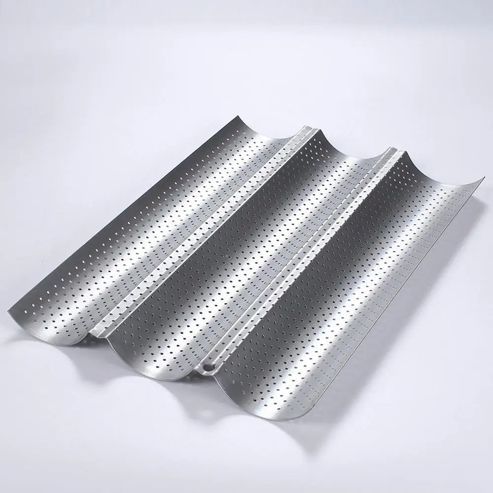 French Bread Baking Pan Nonstick Perforated Carbon Steel Baguette Pan French Bread 3/4 Wave Loaves Loaf Bake Mold Cooking Tray
