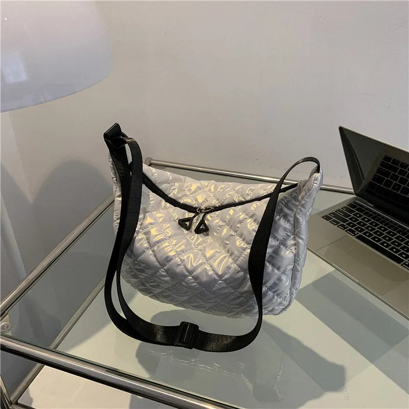 Fashion Nylon Padded Handbags Female | Large Capacity Top-Handle Bags & Solid Color Crossbody Bags (Winter Down Women Shoulder Bags)
