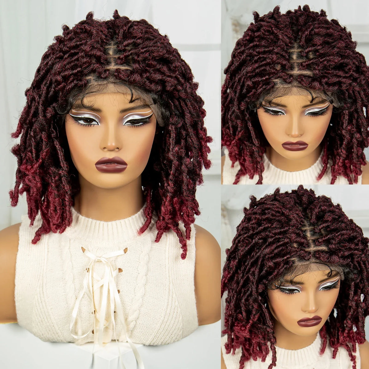 Burgundy Knotless Butterfly Locs Wig | Synthetic Lace Front
