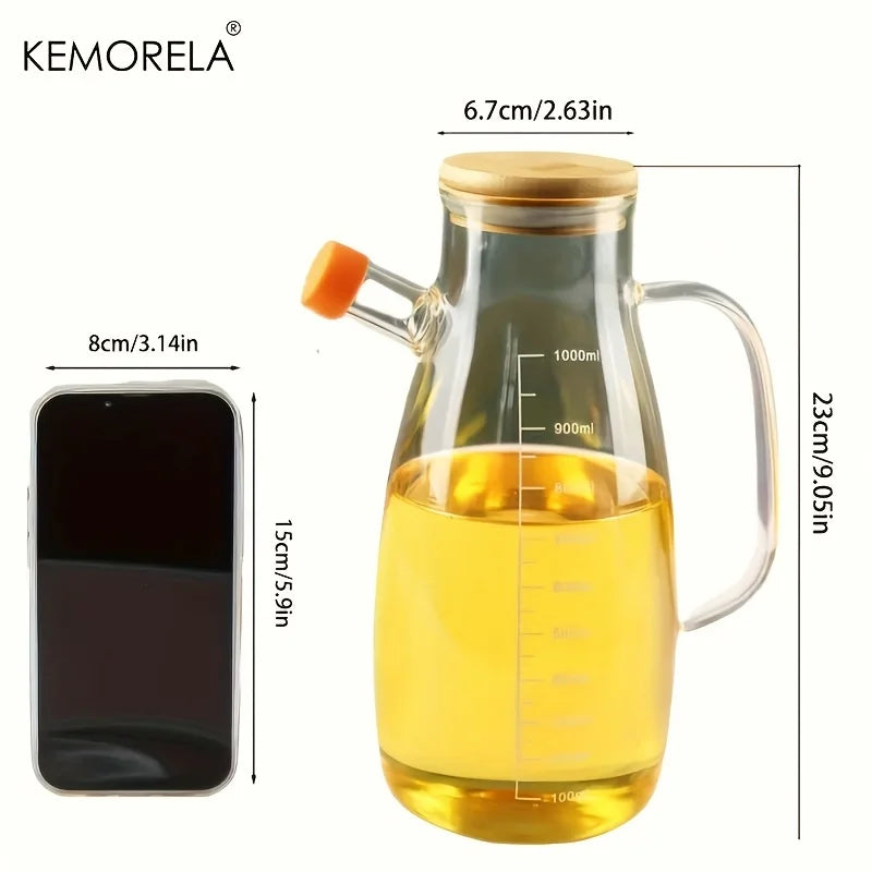 KEMORELA 1PC Glass Olive Oil Bottle BPF Oil Leak-Proof Bottle Kitchen Outdoor BBQ Picnic Condiment Container Kitchen Supplies