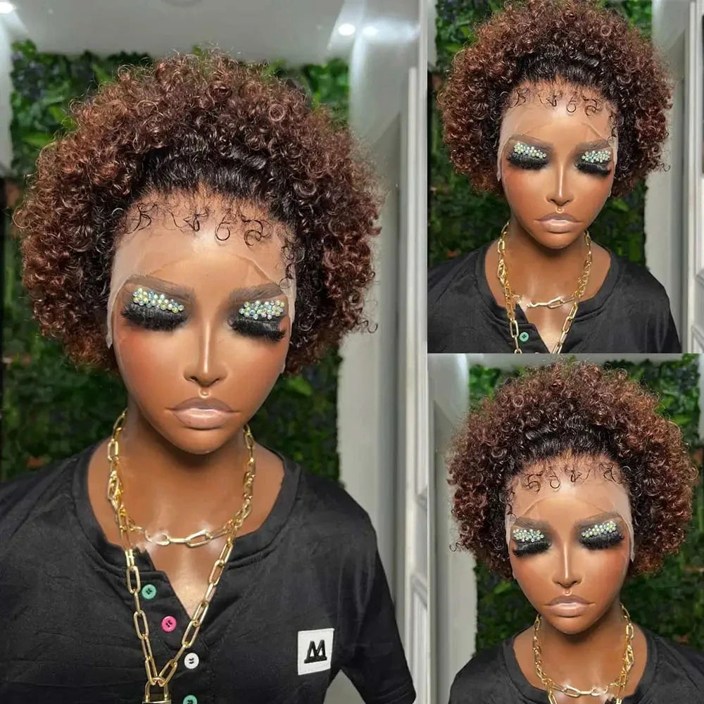 Glueless Kinky Curly Pixie Bob Wig | Short Brazilian Human Hair (Ready-to-Wear, Realistic Scalp)