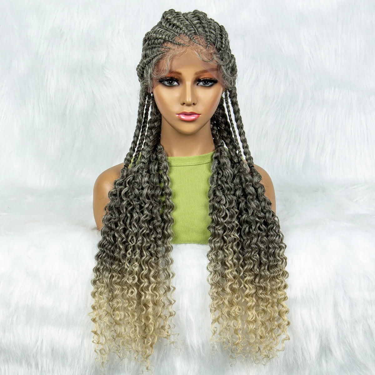 Water Wave Braided Lace Front Wig with Baby Hair | Soft Synthetic African Braids
