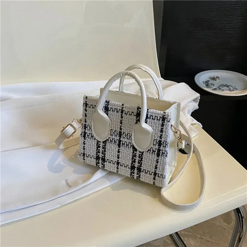 Women's Mini Handbag & Ladies Pouch | Fashion Check Pattern Shoulder Bag & Crossbody Messenger Bag (Lightweight Simple Elegant Tote)