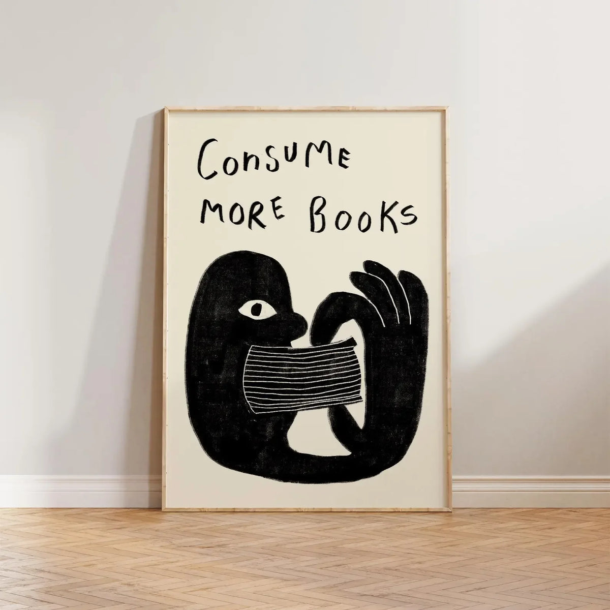 Retro Book Wall Art Reading Print Gift For Book Lovers Hand Drawn Illustration Wall Art Consume More Books Print, Cool Liter