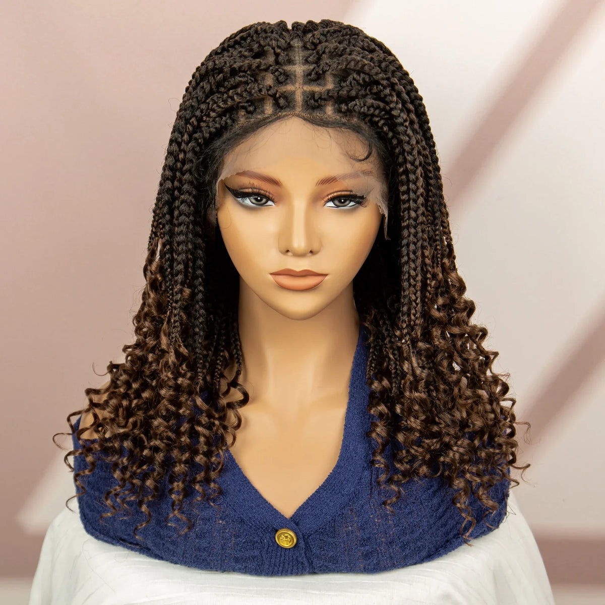 Short Bob Boho Knotless Box Braids Wig | 360 Double Full Lace | Curly Ends