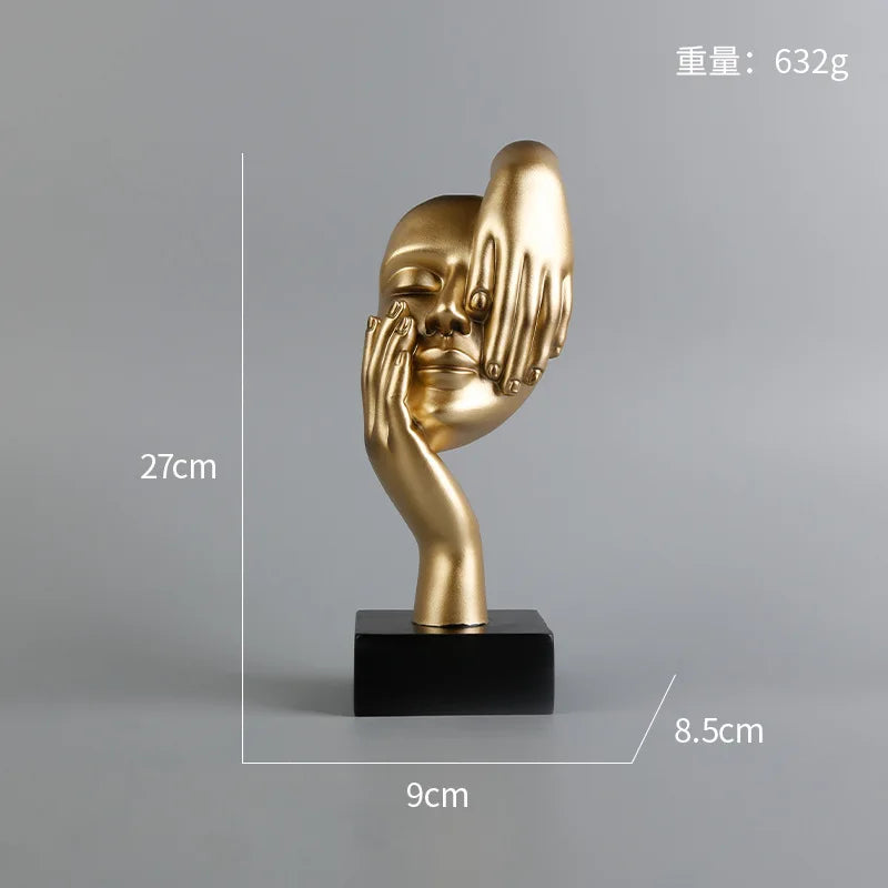 27cm bstract Face Sculpture Resin Thinker Figurines for Desktop Office Desk Living Room Table Collection Figurine Decoration