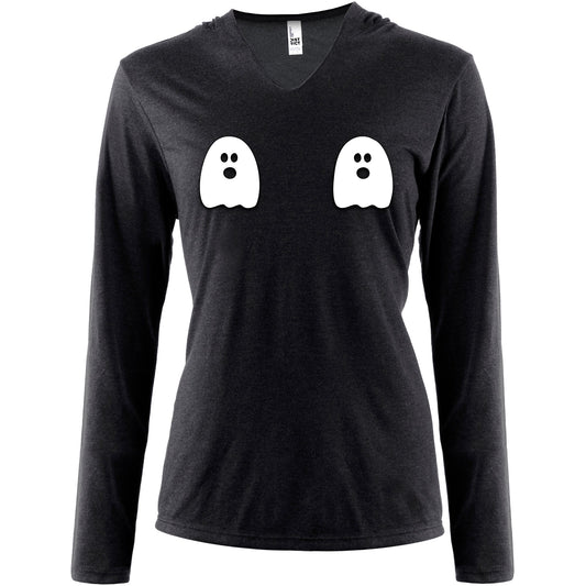 Halloween Glow in the Dark Ghost Boobies Tee Tapered Long Sleeve Hoodie