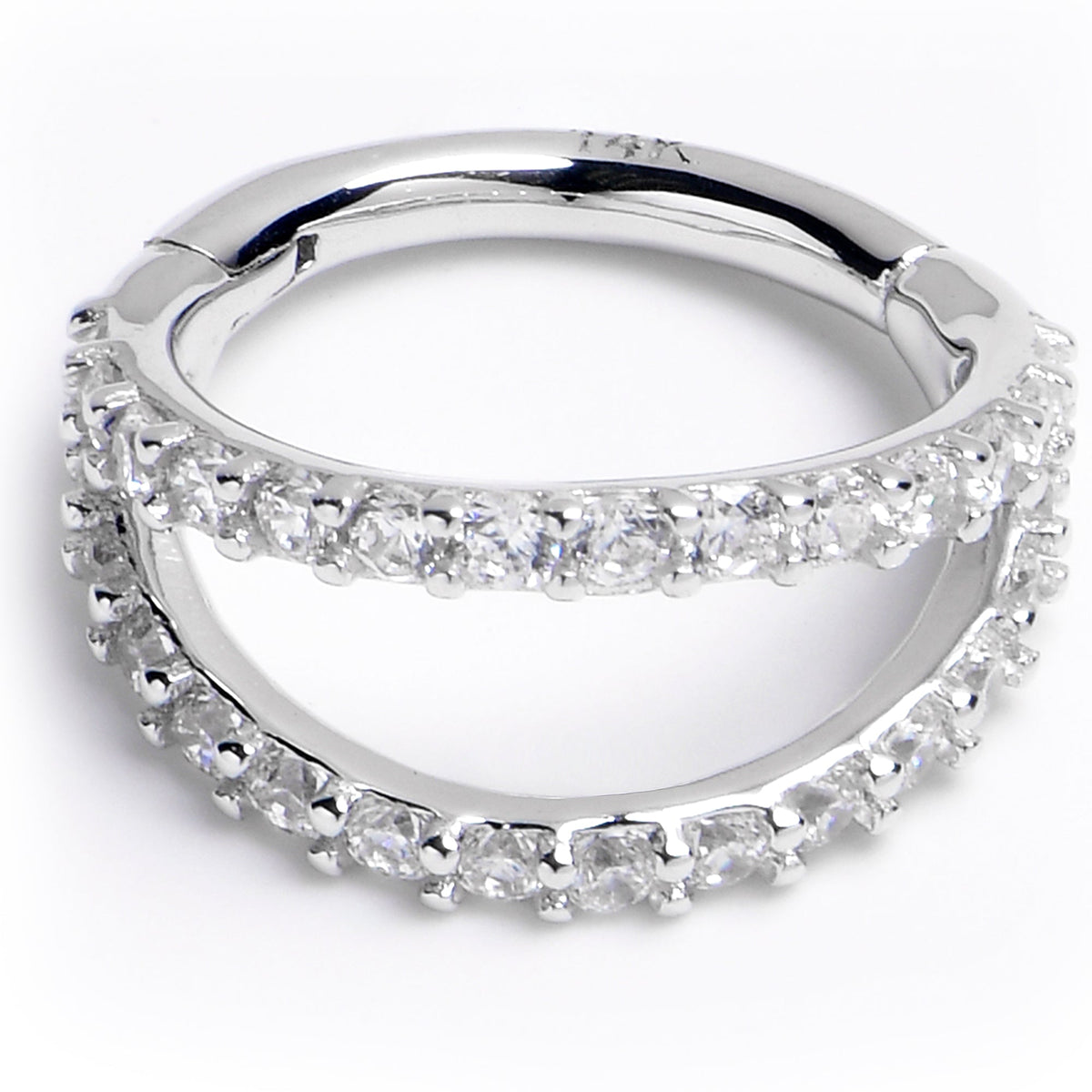16G 5/16 Solid 14K White Gold Clear CZ Gem Hinged Segment Ring