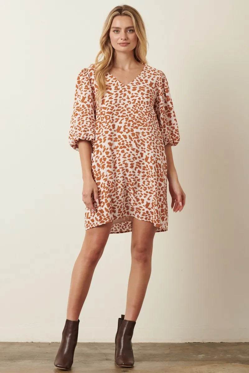 Mittoshop Animal Print Puff Sleeve Mini Dress