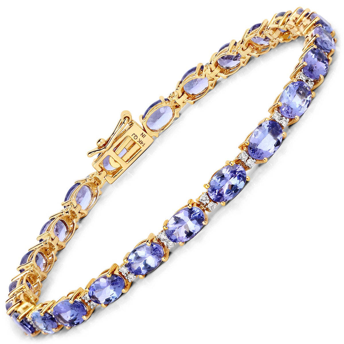 10.87 Carat Genuine Tanzanite and White Diamond 14K Yellow Gold Bracelet