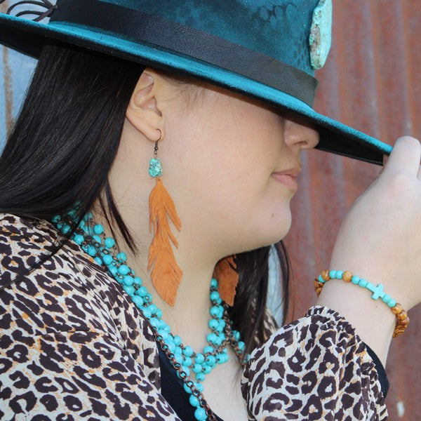Bracelet Bar-Wood & Blue Turquoise Beads