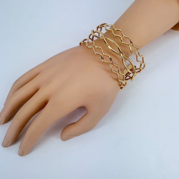 Gold Finish Twisted Layered Adjustable Cuff Bracel