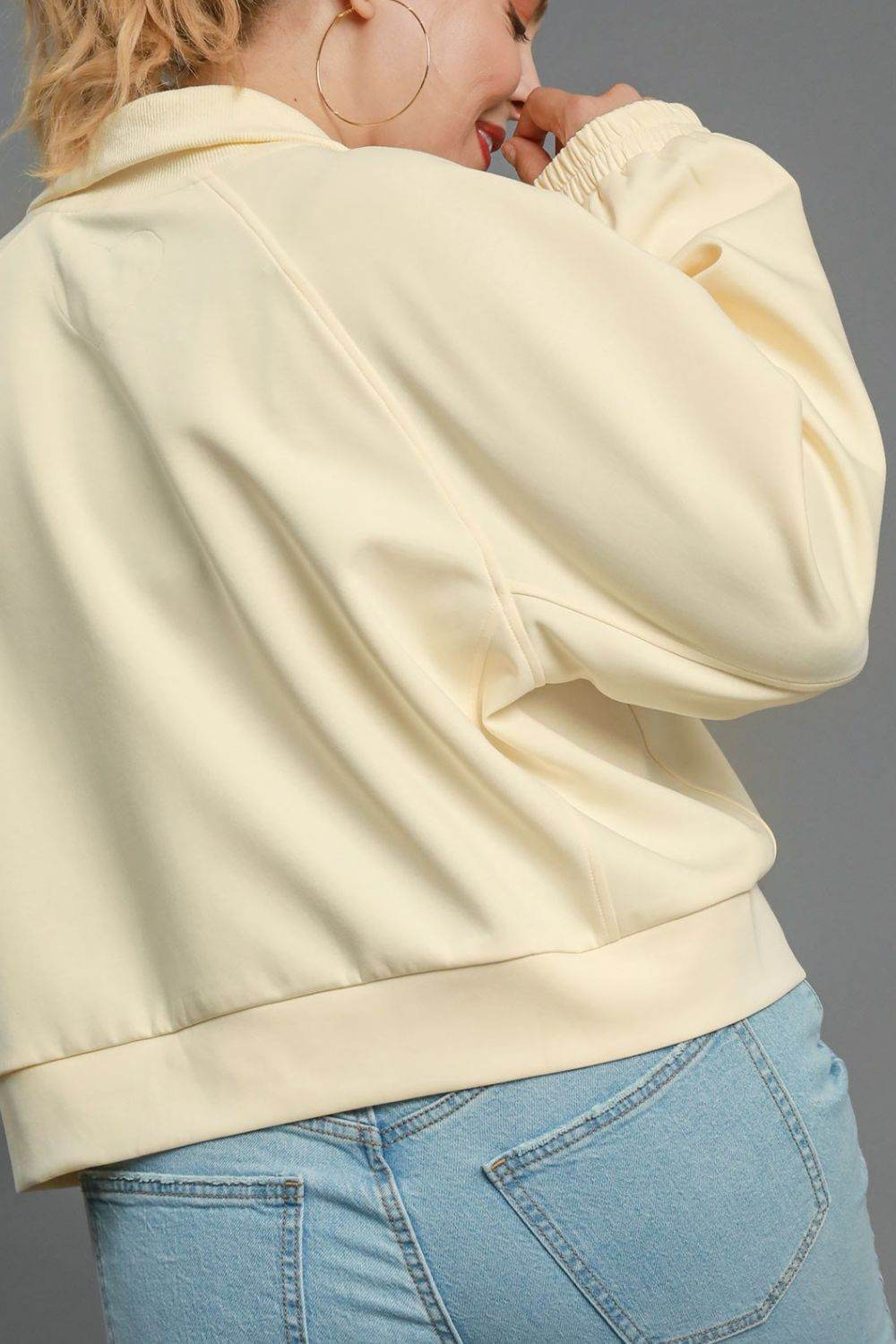 Umgee Full Size Half Zip Cropped Sweatshirt Plus Size