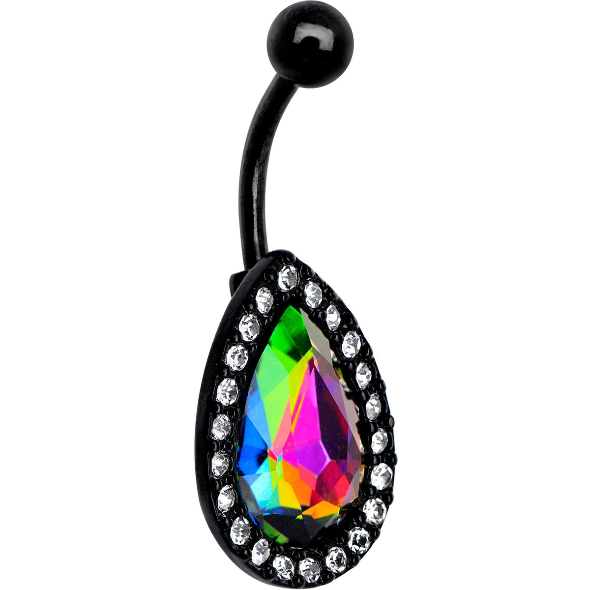 Clear Aurora Gem Black Anodized Teardrop Mirror Belly Ring