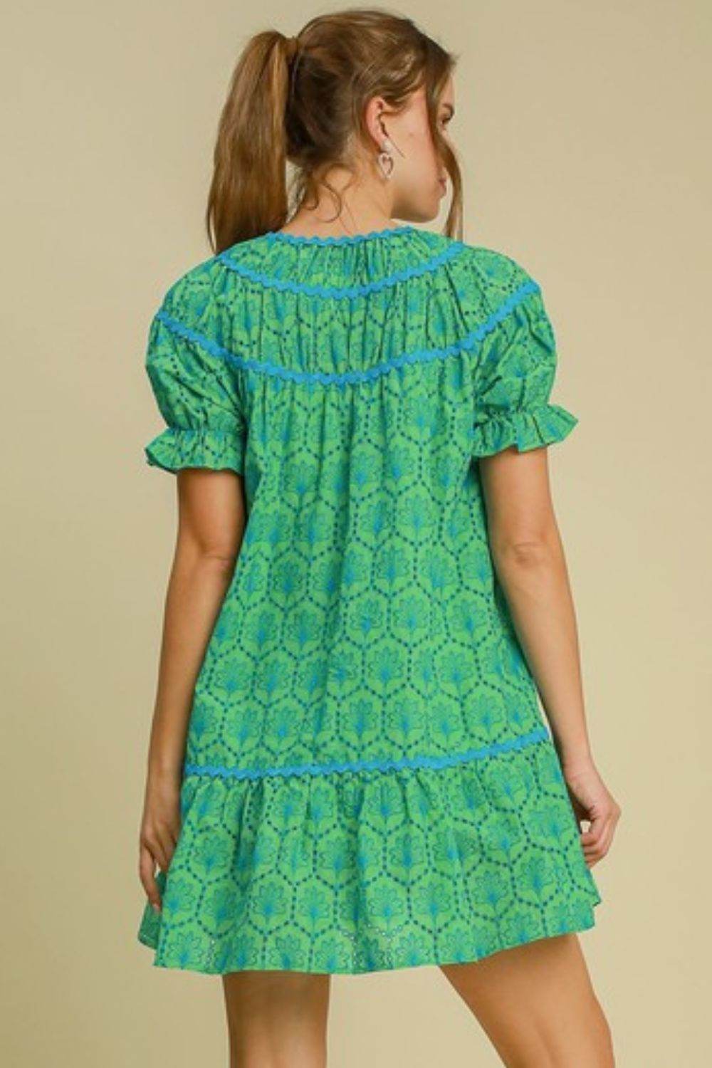 Umgee Full Size Eyelet Mini Dress With Ric Rac Trim Plus Size