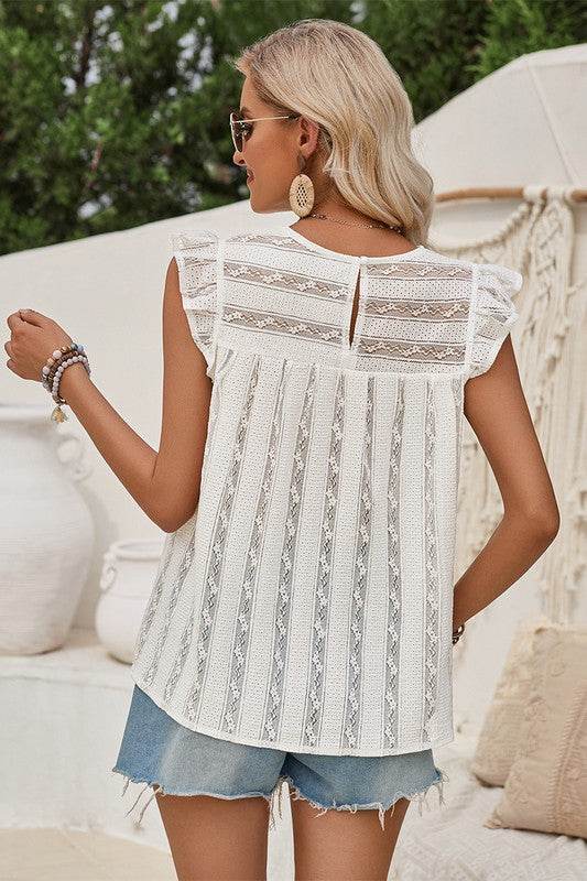 Mock Neck Crewneck Ruffle Sleeve Solid Slim Top