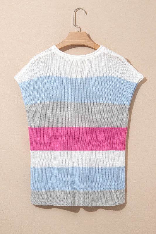 Elliot Color Block Notch V Neck Sweater Top