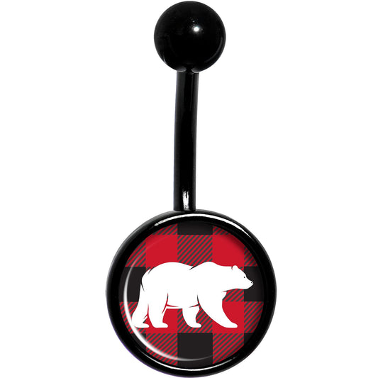 Red Black Plaid Polar Bear Black Belly Ring